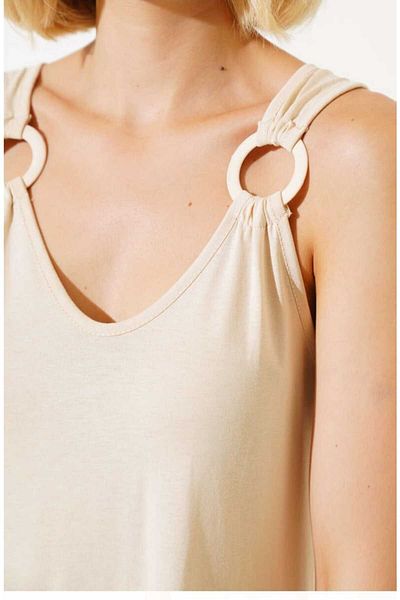 aytenli U-Neck Thick Strap Ring Detail Asymmetrical Cutout Flowy Midi Length Single Jersey Dress