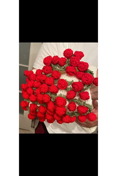 ARTTMACRAME El Yapımı Kırmızı Güllü Buket Şal , Battaniye – 90 cm – Yumuşacık ve Şık Dokunuş!