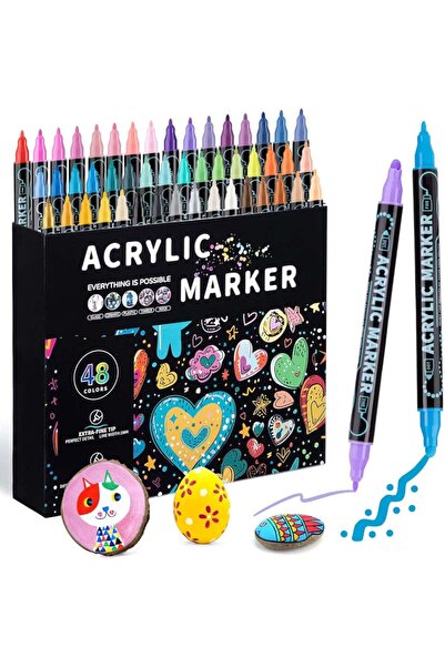 hobi market art Çift Uçlu Akrilik Marker Kalem Seti 48 Renk