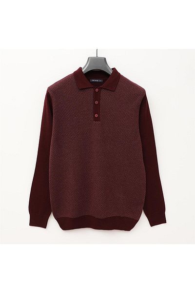 Dio Rise Men's Long Sleeve Slim Polo Neck Sweater - 180552 - Dark Claret Red
