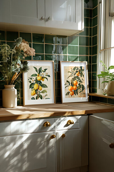 STARYUNA Mutfak Kitchen Limon Portakal Lemon Orange Ahşap Çerçeveli Poster 2'...