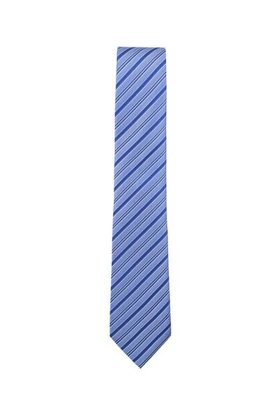 1001 Kravat Blue and White Striped 7.5 cm Wide Silk Tie