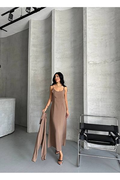 aytenli U-Neck Rope Strap Flowy Maxi Dress Mid-Length Shirt Dress Shirt Double Modal Suit