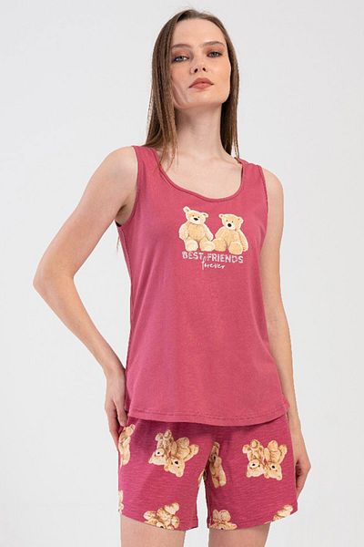 VİENETTA Cotton Women's Wide Strap Shorts Pajamas Set, 409084