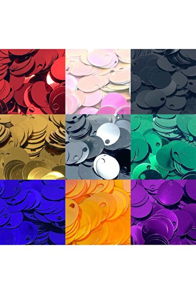 Bi hızlı 20 mm Süsleme Pul Seti, Elbise Pulu, Çanta Pulu, Payet Pul ( 9 Renk 10'ar Gram 500 Adet)