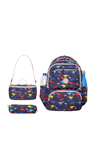 Alone Primary School Bag Set of 3 - Backpack + Nutrition + Pen Holder 8581 Navy Blue Dinosaur