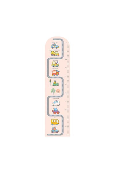 LUDIRO Rigla de Crestere Copii Ludiro, Tematica Vehicule Colorate, Non-toxic, Autoadeziv, 123×30 Cm