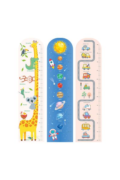 LUDIRO Rigla de Crestere Copii Ludiro, Design cu Girafa & Animale Safari, Non-toxic, Autoadeziv, 123×30 Cm