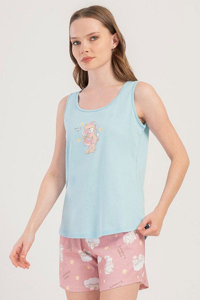 VİENETTA Cotton Women's Wide Strap Shorts Pajamas Set, 409012