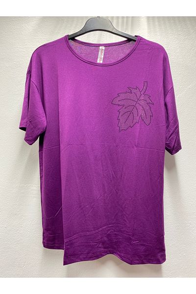 Şen Women's Mother Short Sleeve Stone Printed Combed T-Shirt Bluz