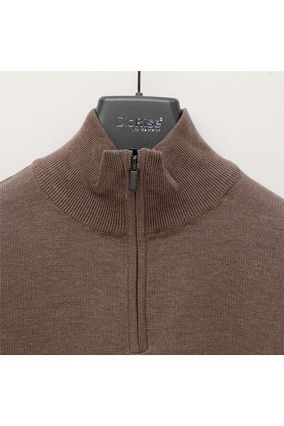 Dio Rise Men's Long Sleeve Slim Zip Collar Sweater - 189008 - Light Brown