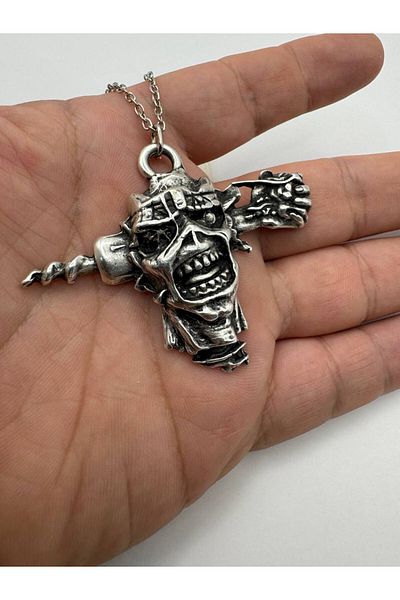 Herşey Nota On Maiden Figured Unisex Metal Necklace – Heavy Metal Legend Jewelry with 60 cm Chain