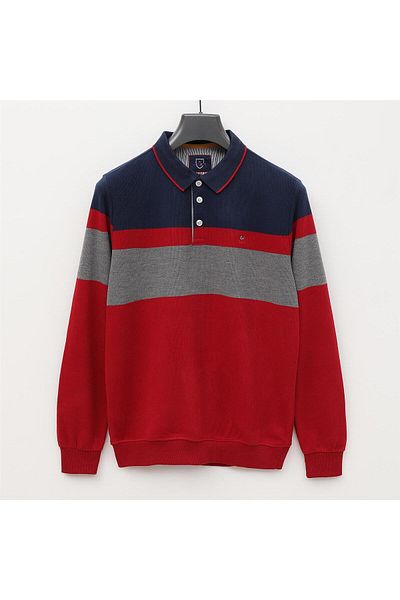 Dio Rise Tricou subțire cu mânecă lungă cu gât polo pentru bărbați - (M-2XL) - CZT-107 - Roșu Claret