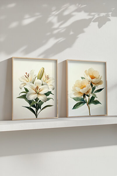 STARYUNA Set de 2 picturi cu flori cu rama din lemn Yuna209