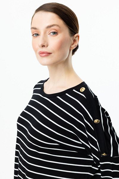 On Fashion Blouse Crew Neck Striped Long Sleeve Button Detail on the Shoulder