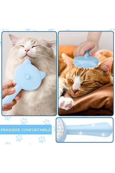 miraza Perie cu Abur 3 in 1 pentru Animale de Companie, Descurca Blana si Maseaza, Silicon, Incarcare USB-C