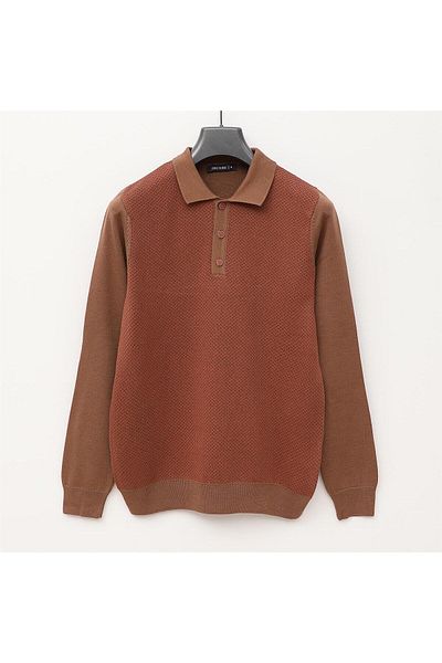 Dio Rise Men's Long Sleeve Slim Polo Neck Sweater - 180552 - Soil