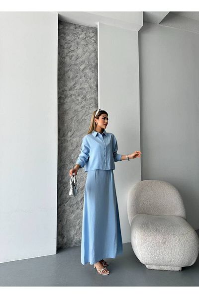aytenli Gât în ​​U Curea de frânghie Rochie maxi oversize Cămașă de lungime medie Rochie Cămașă Set modal din două piese