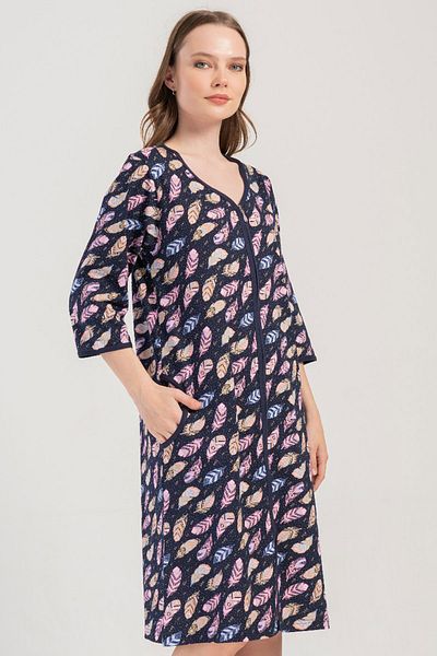 VİENETTA Cotton Women's Plus Size 3/4 Sleeve Zippered Nightgown, 409127