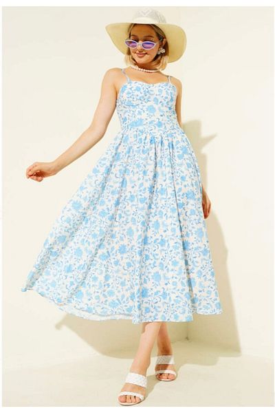 MODA Premium Quality Dress with Blue Floral Breast Pad Lining and Rope Strap