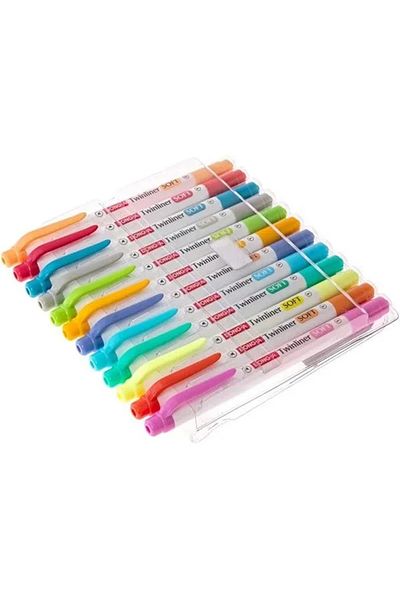 feifei Dong-A Twinliner Double-Sided Highlighter, Fine and Wide Tip, Set of 12 Colors