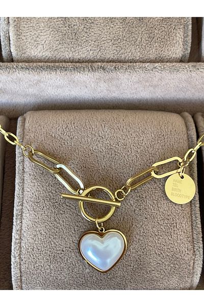 Rupen Kraft 316 L Surgical Steel Heart Pearl Model Steel Necklace with Snap Closure