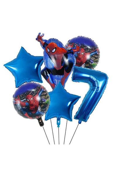 MFM Set of Foil Balloons Spiderman 7 Years Old 6 Pcs Navy Blue