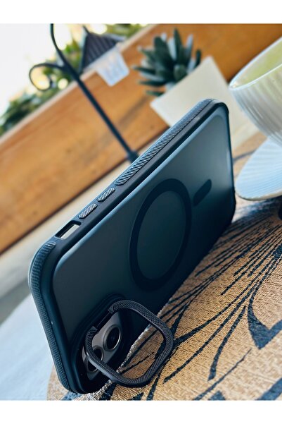 Go Aksesuar iPhone 11 Compatible Magsafe Featured Protective Silicone Case with Metal Camera Frame Stand