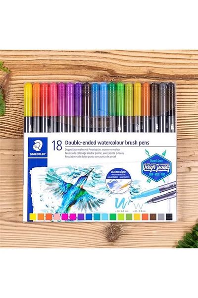 Store 3001 Tb18 Double Felt Tip Pen (Fine Nib and Brush Tip, for Watercolor Effects), 18 Shiny
