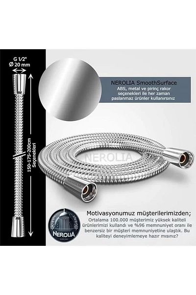 İlhan Su Armatürleri 200cm Stainless Steel Double Groove Long Shower Spiral / Explosion Proof Bathroom Hose (Each