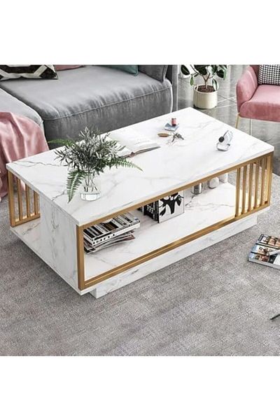Türkiye White Marble finish Top 2 Tier Modern Living Room Home Sofa Table