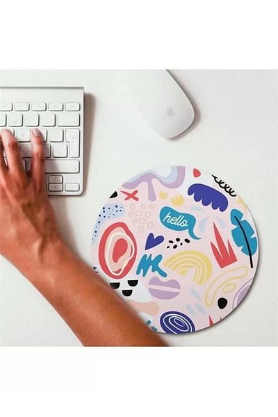 Mu Art Ahşap Round Mousepad with Minimal Colorful Design - Mouse Pad - Mouse Mat