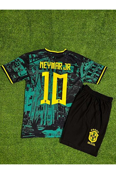 Lion Spor Brezilya Milli Takım Neymar Jr Özel Konsept Çocuk Forması 2'li Set (Yeşil-Sarı)