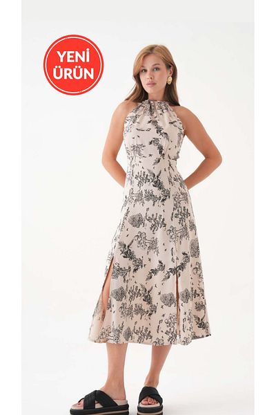 Perryes Φόρεμα βισκόζης με vintage σχέδιο με λεπτομέρεια με δέσιμο στην πλάτη