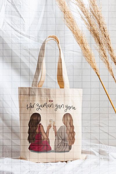 ÇELİKLER HEDİYE 2 Always Side by Side Printed Cloth Bag Special for a Friend