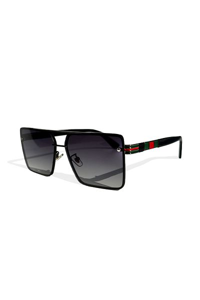 Markasepeti Original Wide Frame Color Stripe Square Sunglasses (Black)