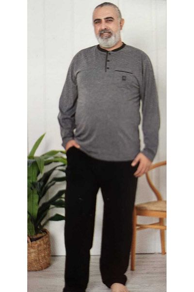 KAPİTEX Men's Pajama Set with Long Sleeves Cotton Battal Size 5841