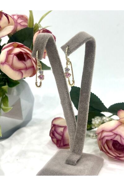 XUPING JEWELRY Sallantılı ve Çengeli İğneli Renkli Kalpli Çelik Küpe (14K GOLD/3X0,6CM)