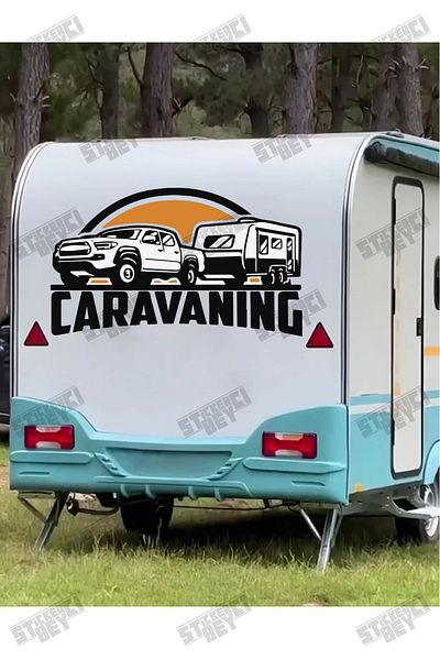 STİCKERCI BEY Caravaning 60×35 cm Sticker Caravan Sticker Coating Sun Background