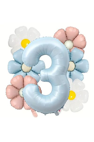 DÜVENCİ TİCARET Daisy Foil Balloon Age Birthday Balloon Set of 7