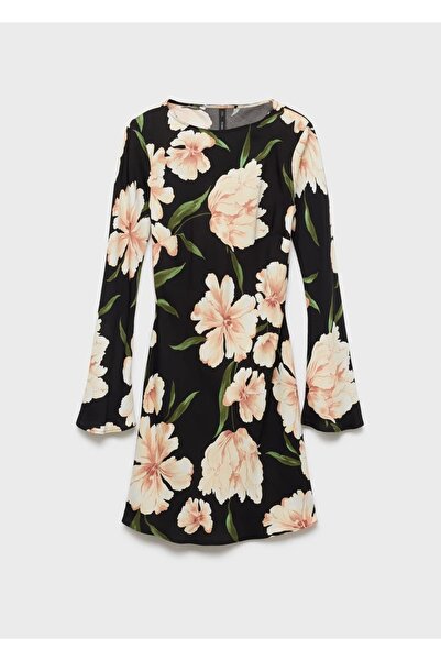 MANGO Woman Çiçek desenli volanlı kollu elbise