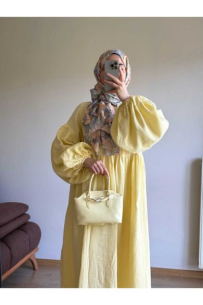 ENDAMIM Muslin Dress Belted Double Layer Fabric