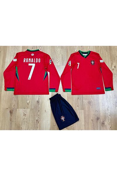 MONTENERO Portugal 2024-25 Season Cristiano Ronaldo Home Long Sleeve Kids Jersey