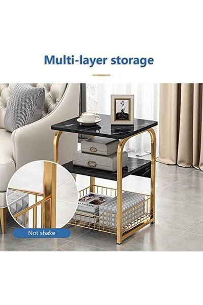 Türkiye End Table Sofa Side Table Bedside Desk Nightstands Small Coffee Table with Storage Basket for Living