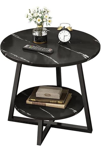 Türkiye 2-Layer Round Coffee Table,End Tables for Living Room, Side Tables, Sturdy and Easy Assembly,Double-