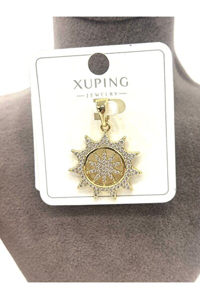 XUPING JEWELRY Taş Detaylı Güneş Kolye Ucuu (14k Gold 2,5x2,5cm)