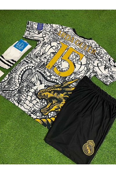 MONTENERO R. Madridd Dragon Patterned Ardâ-Gülêr Special Concept Children's Jersey Set of 4 (Black-White)