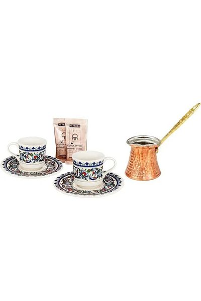 E orient Turkish Coffee Cups Set of 2 Saucer and Cup, Copper Coffee Pot