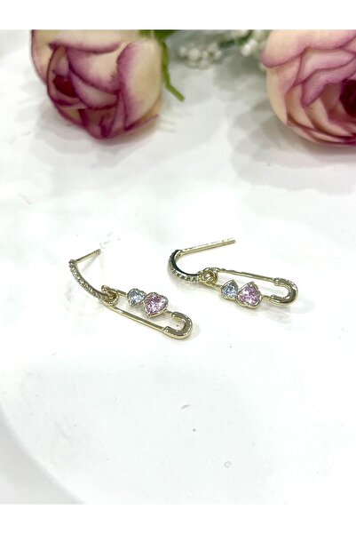 XUPING JEWELRY Sallantılı ve Çengeli İğneli Renkli Kalpli Çelik Küpe (14K GOLD/3X0,6CM)