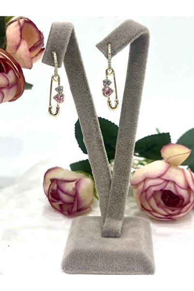 XUPING JEWELRY Sallantılı ve Çengeli İğneli Renkli Kalpli Çelik Küpe (14K GOLD/3X0,6CM)